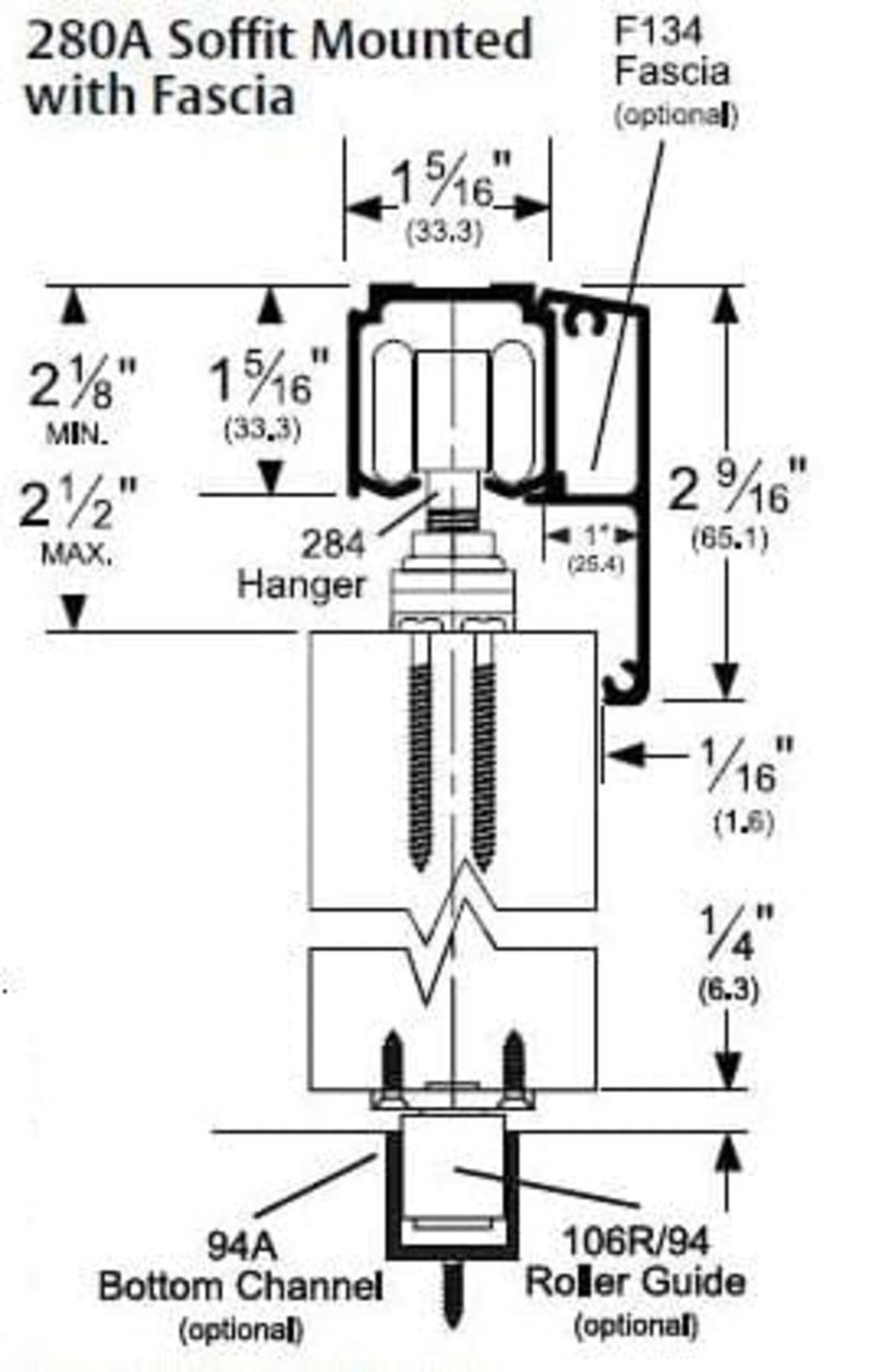 Husky 200 Soffit Mount with Fascia Sliding Door Hardware Kit